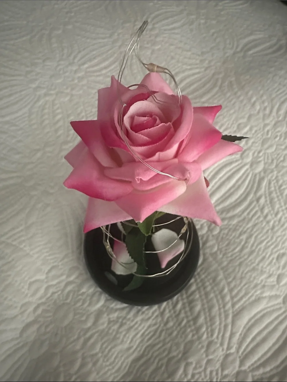 Light-Up Pink Rose Glass Dome Centerpiece